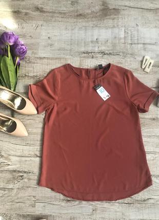 Шелковая блуза primark терракотового цвета модная стильная классика классическая