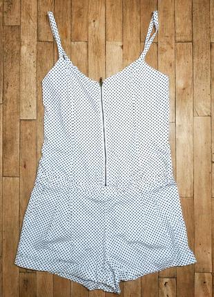 Короткий комбинезон с шортами h&m, белый в черный горошек