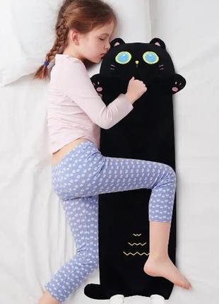 Кіт батон довгий темна ніч 90см, велика м'яка іграшка ,2 в 1 іграшка подушка,антистрес,гіпоралергенний,для вагітних