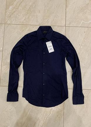 Zara синя сорочка на довгий рукав superslim fit