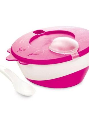Набор для кормления тарелка с розовой ложкой canpol babies (5901691813106)1 фото
