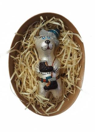Ялинкова іграшка скульптурна "ведмедик з ковзанами" ручної роботи, handmade милий святковий декор5 фото