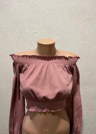 Кроп-топ рожевий/рожева блузка укорочена/рожева кофта укорочена/блузка з відкритими плечима2 фото