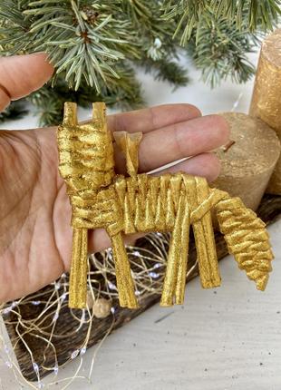 Новорічний декор паперовий на ялинку "лис з лози золотистий" ручної роботи, handmade святковий декор