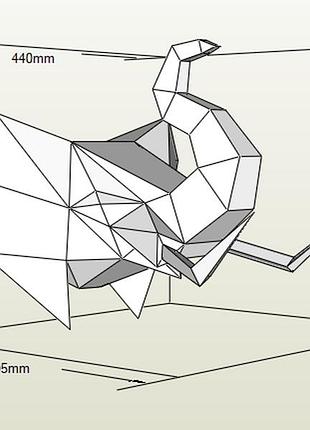 Paperkhan 3d конструктор з картону голова слона трофей, настінна паперкрафт модель полігональна фігура висота 35 см