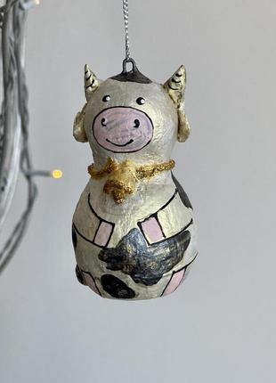 Ялинкова прикраса скульптурна "телятко" ручної роботи, handmade домашній святковий декор