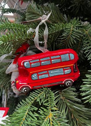 Ялинкова іграшка скульптурна "лондонський автобус" ручної роботи, handmade лондонський декор