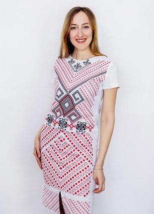 Сукня жіноча біла лляна "trypilska" ручної роботи з якісною вишивкою, український одяг жіночий5 фото