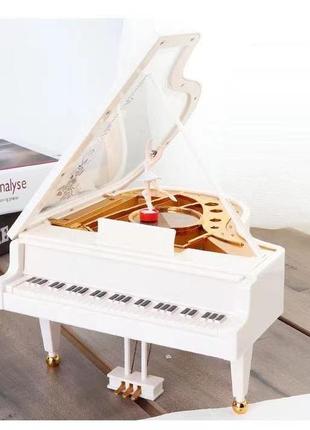 Музична скринька піаніно, білий рояль із балериною 17х18х22 см2 фото