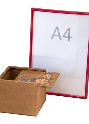 Коробка з фанери квадратна 14*14 темна з намальованою вручну пташкою, handmade подарункова коробочка3 фото