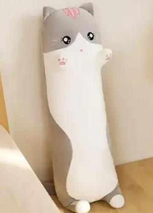 М'яка іграшка кіт батон сірий 110см, іграшка-подушка кіт батон новий, сірий кіт-батон, подушка-антистрес,для вагітних,1 фото