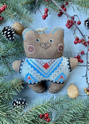 Сувенір кавовий ароматизований "ведмідь в светрі" ручної роботи, handmade декор ведмедик в етнічному стилі
