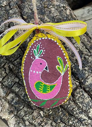Сувенір текстильний ароматизований кавовий "мала писанка бордо з пташкою" ручної роботи, handmade декор