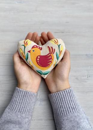 Сувенір ароматизований ванільний текстильний "серце з помаранчевою пташкою" ручної роботи, handmade декор3 фото