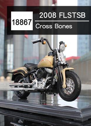 Модель мотоцикла harley-davidson 18867-2008-flstsb cross bones maisto, масштаб 1:18