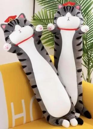 Мягкая плюшевая игрушка объятия антистресс длинный 70см кот темно-серый кот батон император, подушка для берем