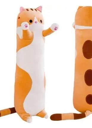 Мягкая игрушка плюшевая подушка длинный кот батон антистресс рыжий 70 см, для беременных подушка, гипераллерге