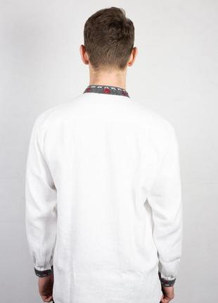 Вишиванка сорочка чоловіча лляна біла з вовками "lvivska" із сірою вишивкою4 фото