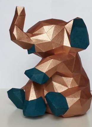 Paperkhan 3d конструктор из картона слоненок сидящий, паперкрафт модель полигональная фигура высота 21.3 см