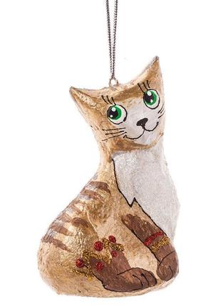 Ялинкова прикраса скульптурний "котик капучіно" ручної роботи, handmade милий святковий декор