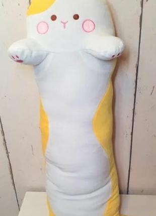 Длинный кот батон желтый 90 см, мягкая игрушка подушка, плюшевая игрушка обнимашка для беременных, 2 в 1 антис