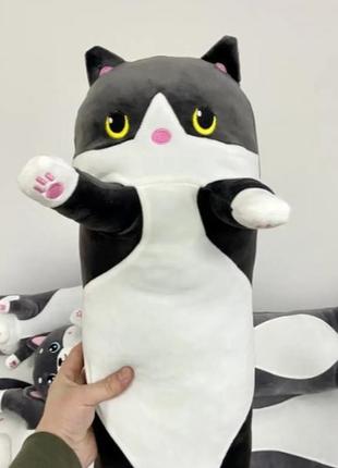 Мягкая игрушка плюшевая подушка длинный кот батон антистресс чорн130 см, для беременных подушка, гипераллерге4 фото