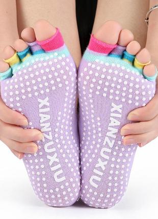 Носки женские для занятий танцами, йоги, на пять открытых пальцев, нескользящие носки без пальцев5 фото