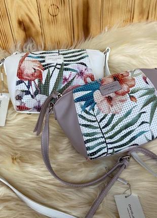 Женская стильная сумка через плечо david jones цветная с рисунком белая пудра