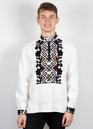 Вишиванка чоловіча білий льон (сорочка чоловіча з натурального льону)1 фото