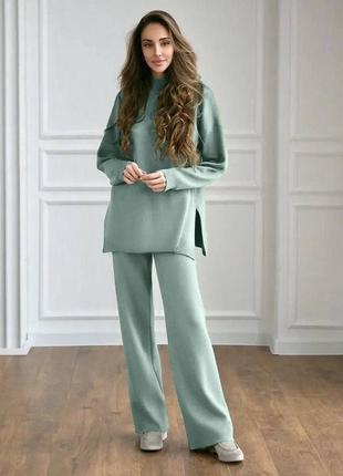 🎨4! шикарный ангоровый теплый женский костюм оливка оливковый женский тёплый гольф брюки штаны2 фото