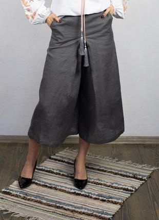 Кюлоти лляні сірі жіночі дизайнерські