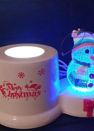 Новогодний ночник проектор снеговик на подставке от usb, праздничный ночник с подсветкой в детскую