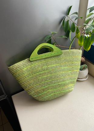 Сумка соломенная, сумка корзина, зеленая сумка пляжная1 фото
