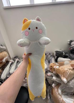Длинный кот батон желтый 130 см, мягкая игрушка подушка, плюшевая игрушка обнимашка для беременных,2 в 1 антис