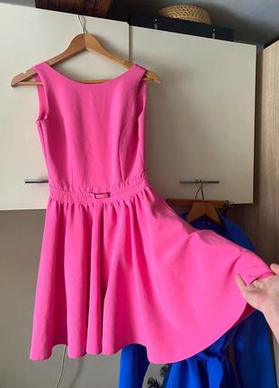 Платье яркое розовое, платье пышное, платье мини