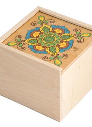 Дерев'яна коробка ручної роботи 14*14 з фанери світла з ручним етнічним розписом квіткою3 фото