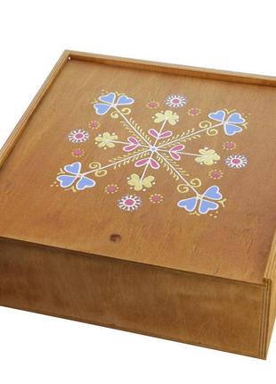 Дерев'яна коробка "28х28" ручної роботи з ручним етнічним розписом