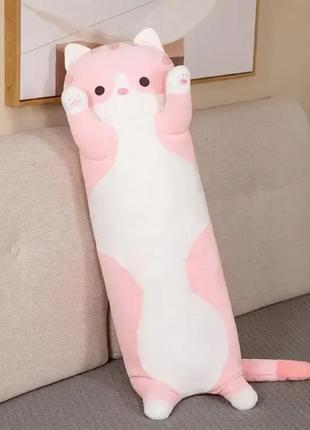 М'яка іграшка плюшева подушка довгий кіт батон антистрес рожевий 90 см, для вагітних подушка, гіпералергенна  подушка обіймашка3 фото