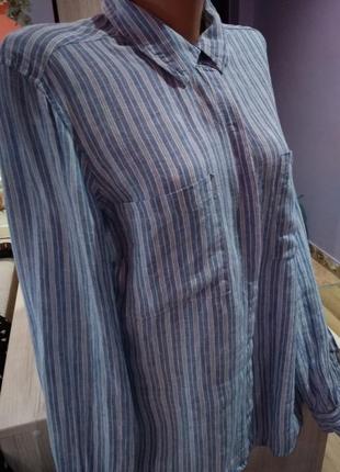 Супер рубашка в полоску лен без дефектов крутая модель,под джинсы супер.4 фото