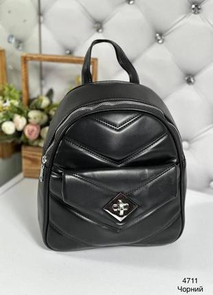 Стильний рюкзак з екошкіри чорного кольору