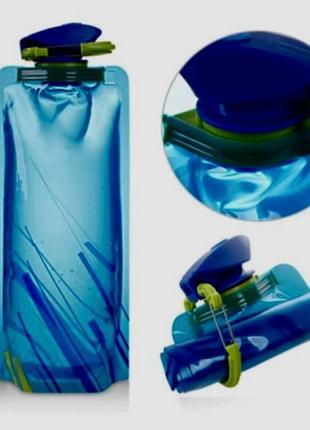 Многоразовая спортивная портативная складная бутылка для воды термостойкая синяя6 фото