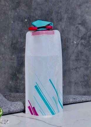 Многоразовая спортивная портативная складная бутылка для воды термостойкая синяя7 фото