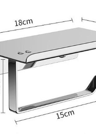 Тримач для туалетного паперу з поличкою для ґаджетів настінний без свердління нержавіюча сталь1 фото