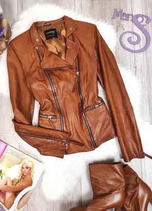 Женская куртка косуха garry из натуральной кожи коричневого цвета размер м