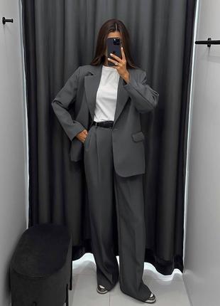 ❤️ шикарний жіночий брючний костюм графіт графітовий графит графитовый женский брюки піджак пиджак штани сірий
