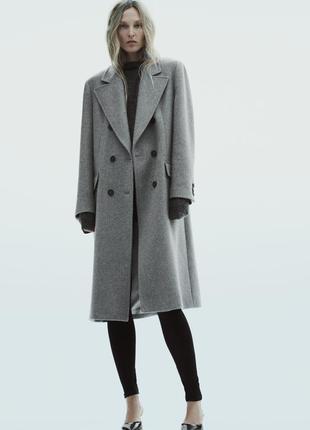 Довге пальто zara з вовною сірого кольору6 фото