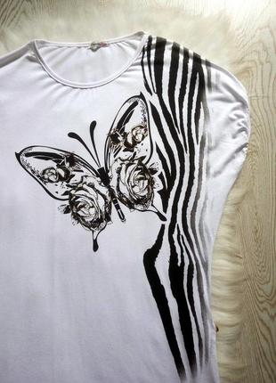 Белая футболка оверсайз натуральная длинная майка с принтом бабочкой батал большого размера4 фото