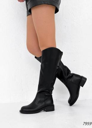Трендовые черные женские сапоги-колбойки,козаки, демисезонные, кожаные/натуральная кожа-женская обувь деми