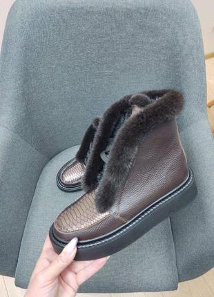 Кожаные ботинки с опушением из норки цвет на выбор2 фото
