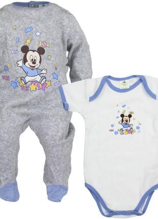 Удобный комплект, человечек и боди с микки маусом на мальчика,disney baby